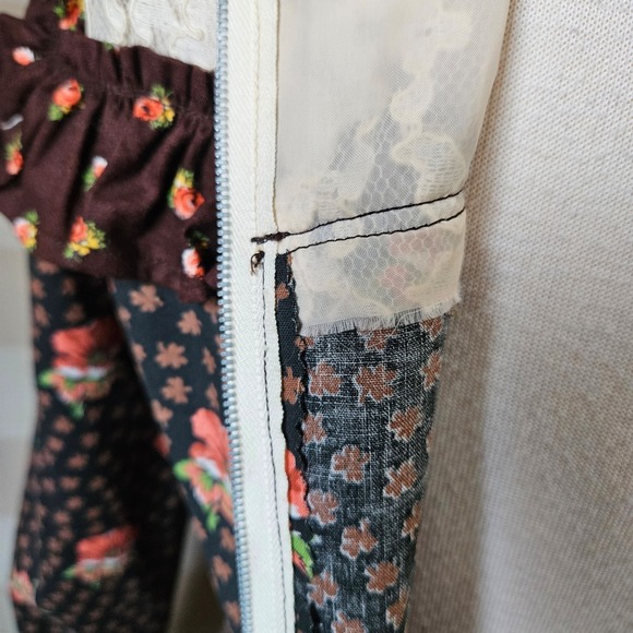Vtg 60s 70s Hippie Brown Floral Prairie Maxi Dress Lace Ruffles Romantic Boho S - Picture 8 of 8